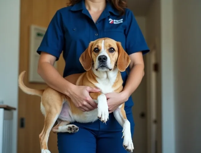 Technician respectfully transporting a deceased dog in Chum Creek
