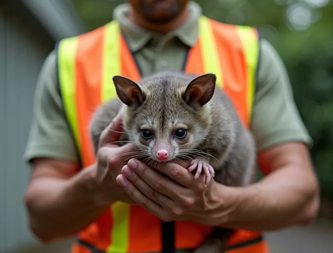Animal handler safely recovering a deceased possum in Chum Creek